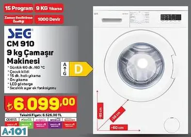 SEG 9 KG ÇAMAŞIR MAKİNESİ SEG 9 KG ÇAMAŞIR MAKİNESİ